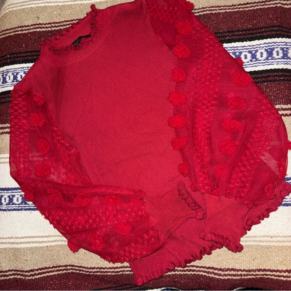 Almost Famous Red Ruffled Sweater - Picture 2 of 7